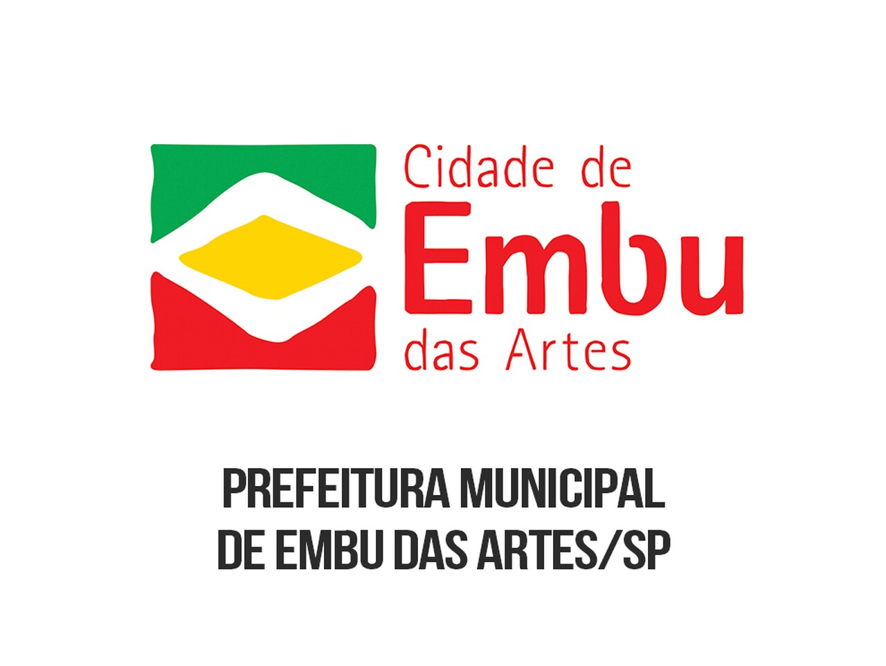 Logotipo da Prefeitura de Embu das Artes em verde, amarelo e vermelho