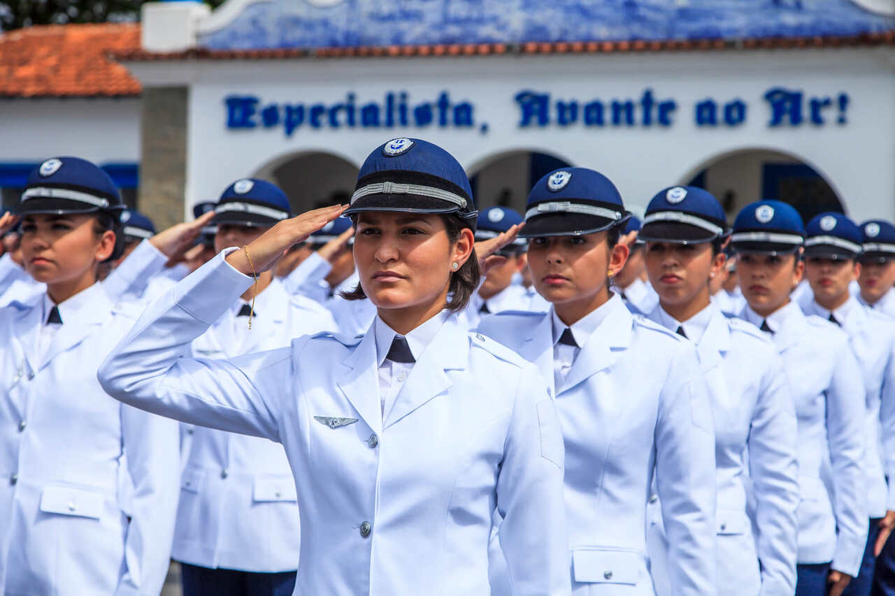 Oficias da Aeronáutica batem continência 